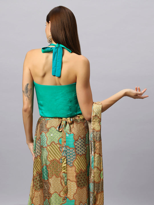 Buy Kaia Gold Chinon Silk Sarong Saree with Gold Sequins Online - Zoom In