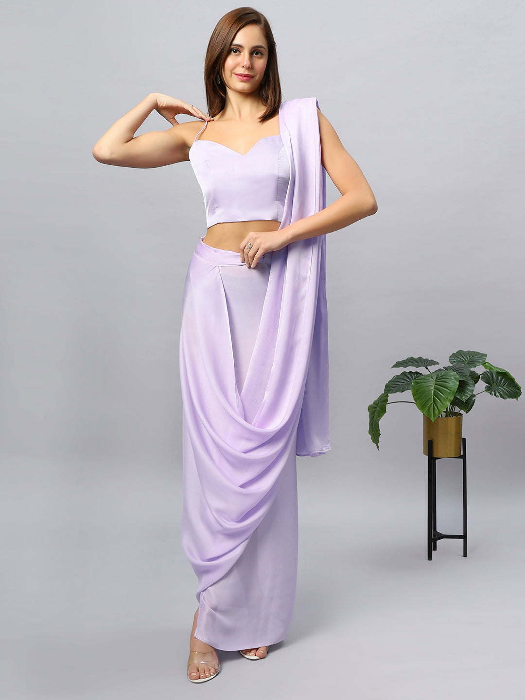 Buy Isa Satin Silk Lavender Sarong Saree Online - One Minute Saree