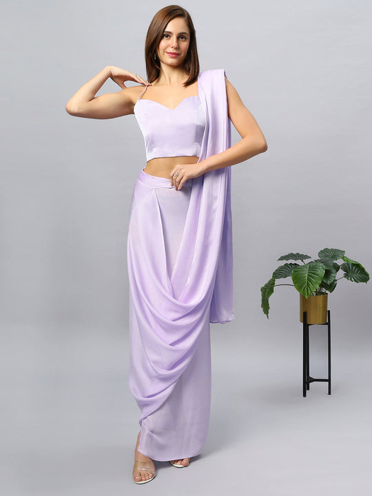 Buy Isa Satin Silk Lavender Sarong Saree Online - One Minute Saree