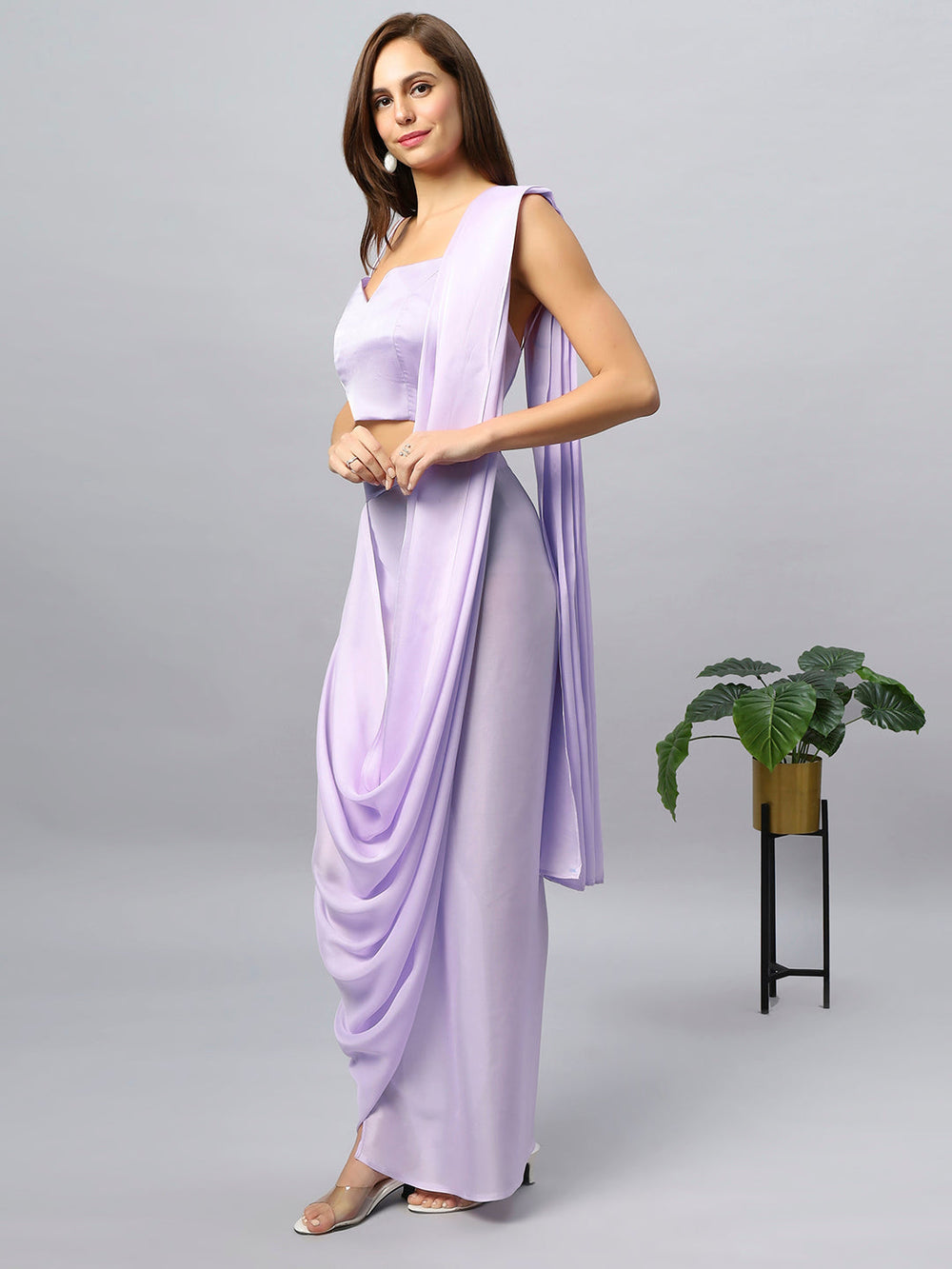 Buy Isa Satin Silk Lavender Sarong Saree Online