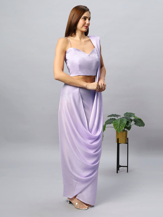 Buy Isa Satin Silk Lavender Sarong Saree Online - Back