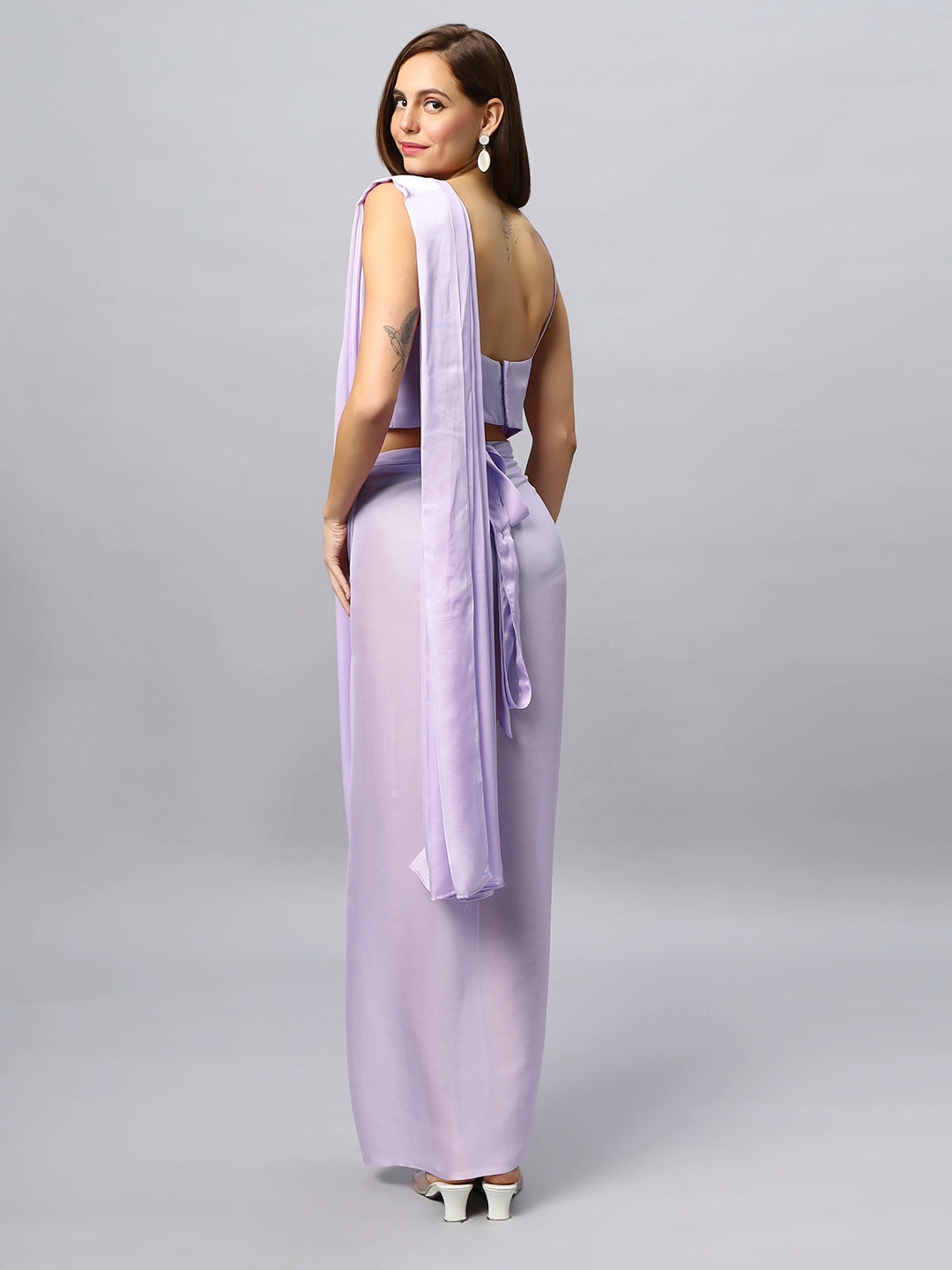 Buy Isa Satin Silk Lavender Sarong Saree Online - Front