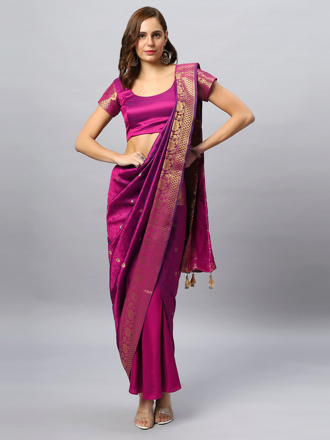 Buy Rubia Magenta Banarasi Sarong Saree With Blouse Online - One Minute Saree