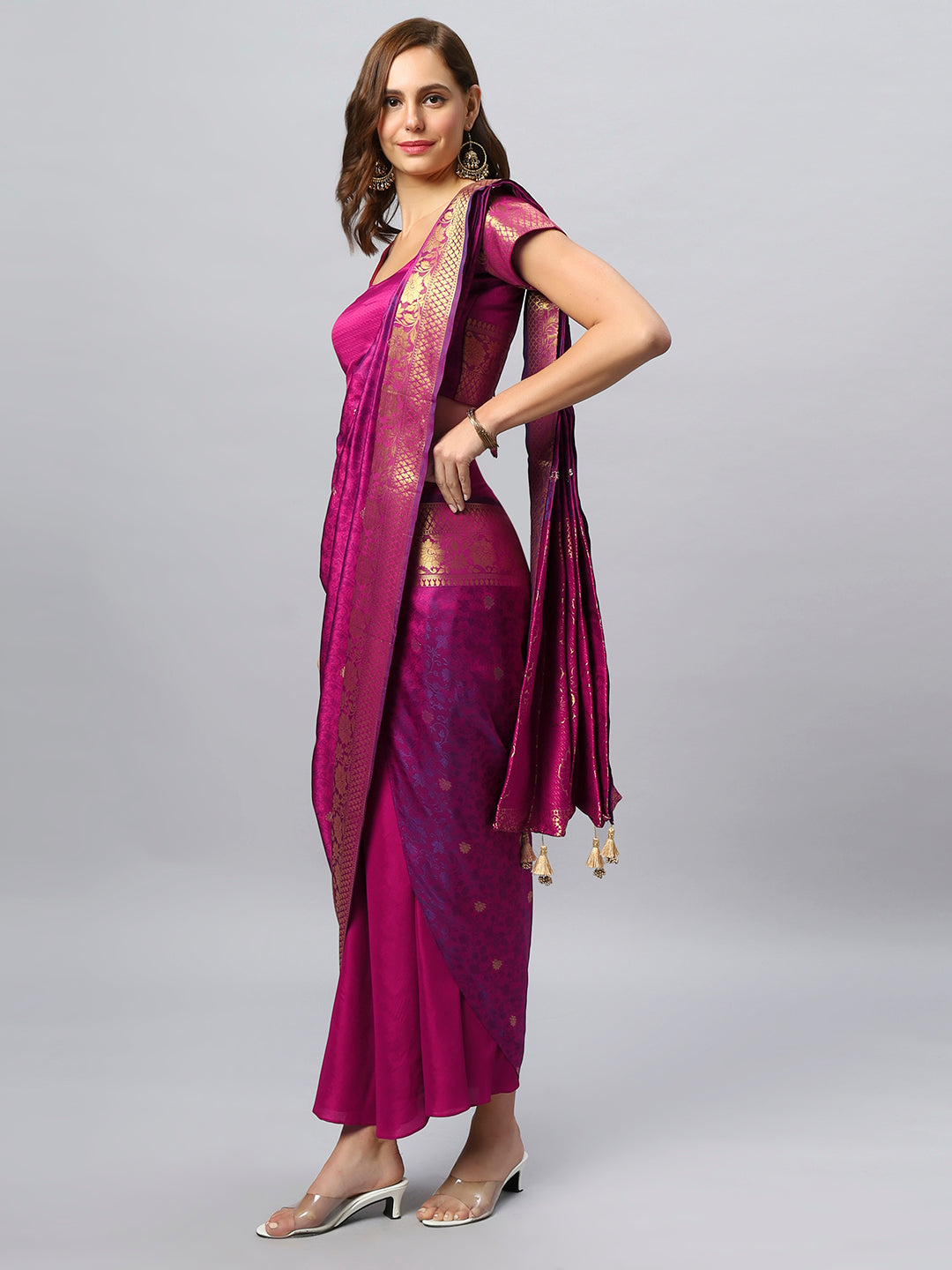 Buy Rubia Magenta Banarasi Sarong Saree With Blouse Online