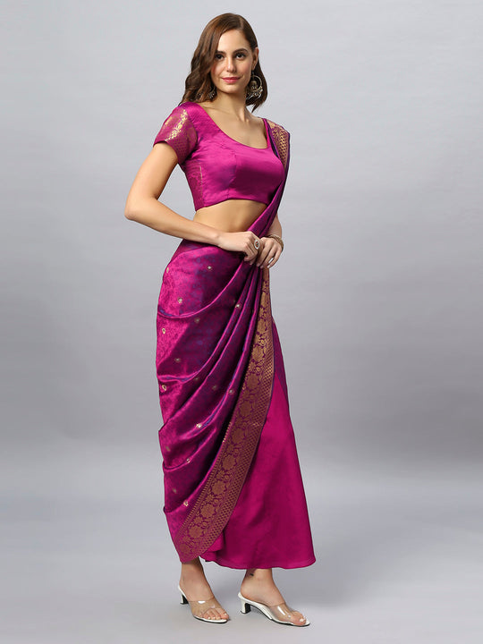 Buy Rubia Magenta Banarasi Sarong Saree With Blouse Online - Back
