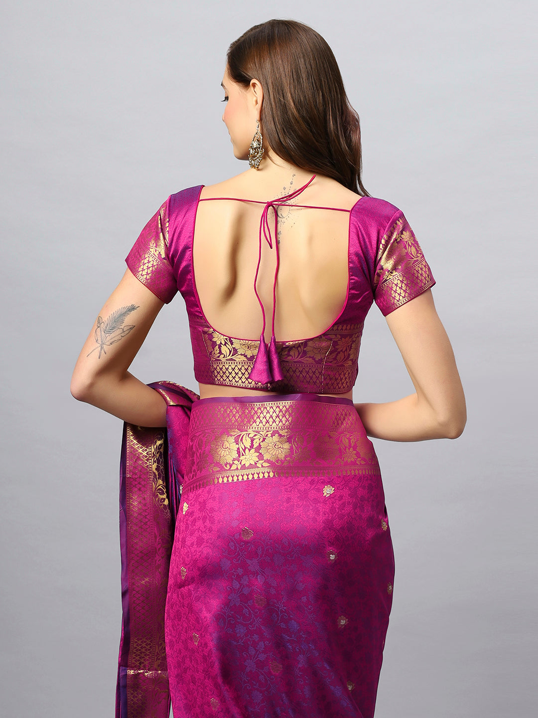 Buy Rubia Magenta Banarasi Sarong Saree With Blouse Online - Side