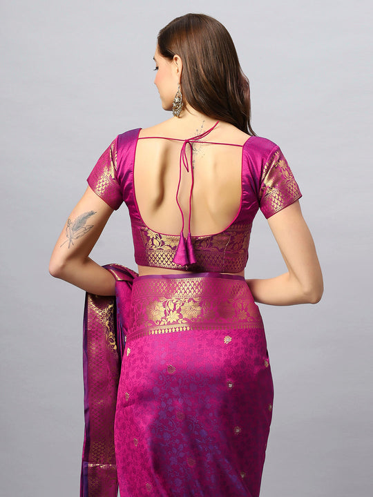 Buy Rubia Magenta Banarasi Sarong Saree With Blouse Online - Side