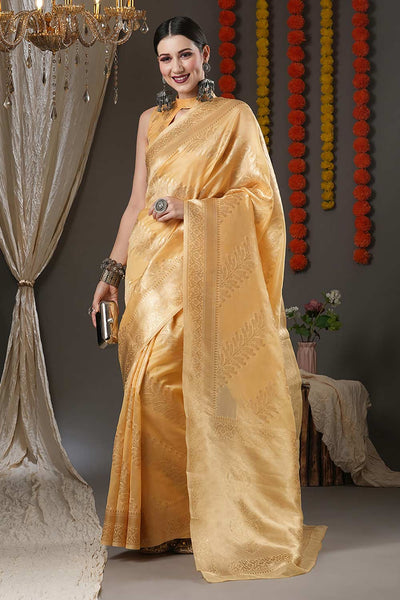 Buy Lumi Yellow Organza One Minute Saree Online - Side