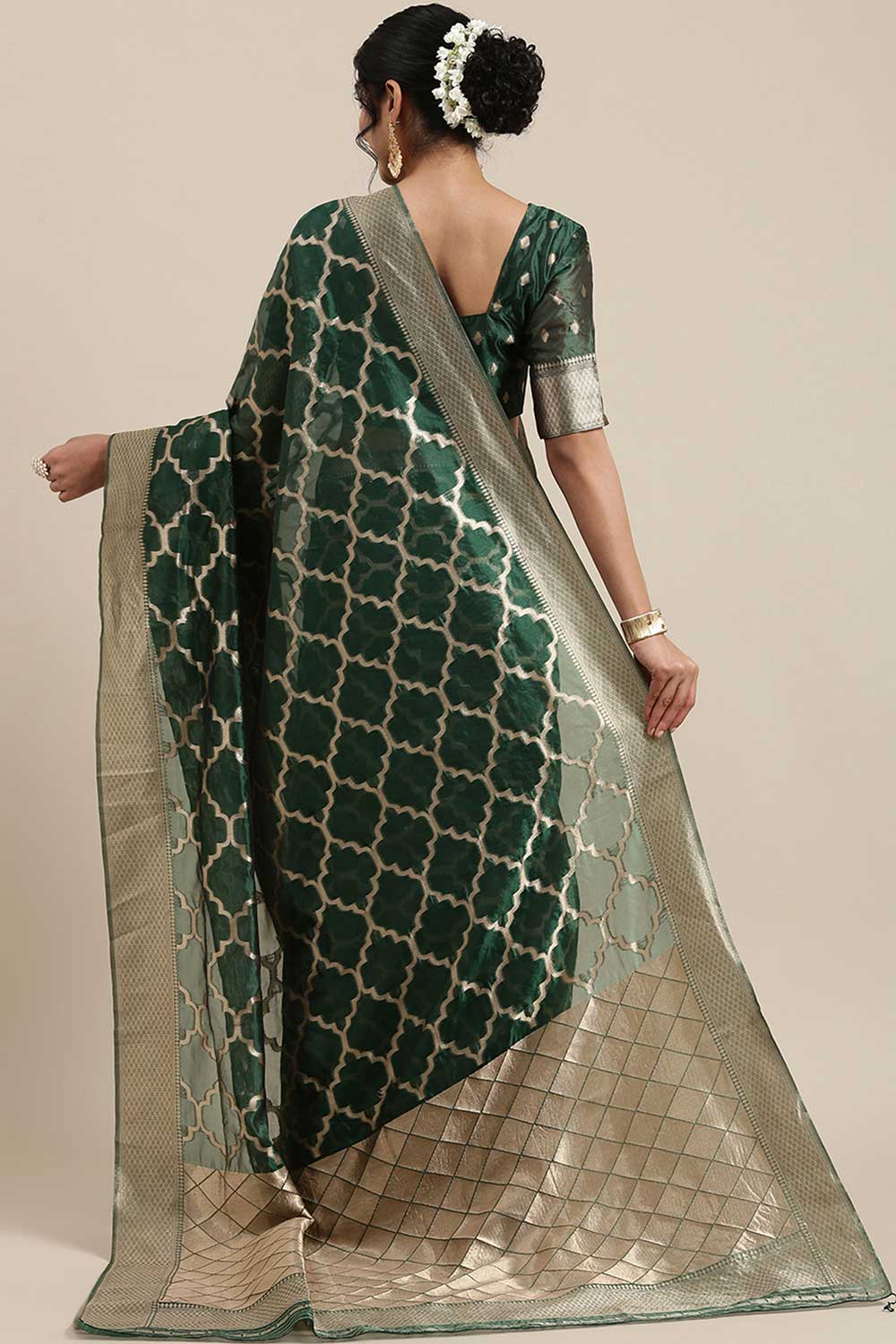 Shop Wasila Green Floral Organza One Minute Saree at best offer at our  Store - One Minute Saree
