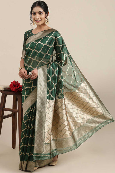 Buy Wasila Green Floral Organza One Minute Saree Online