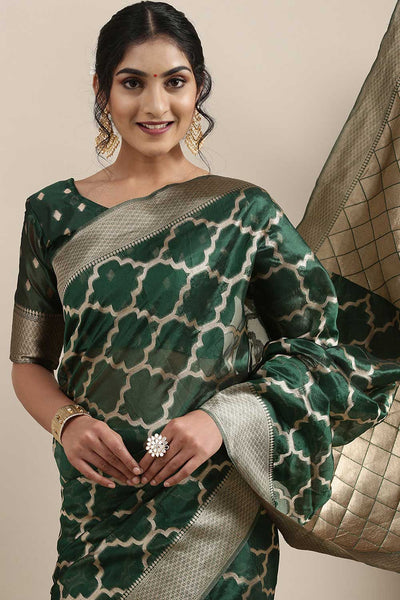 Buy Wasila Green Floral Organza One Minute Saree Online - Back