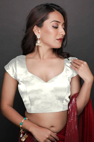 Shop Jenna Comfort Stretch Off White Satin Custom Design Blouse at best offer at our  Store - One Minute Saree