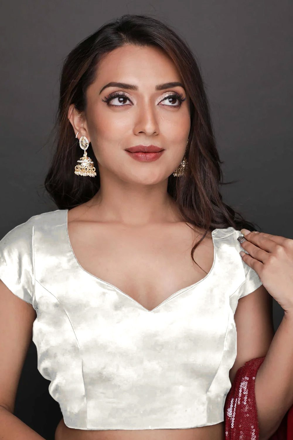 Buy Jenna Comfort Stretch Off White Satin Custom Design Blouse Online - One Minute Saree