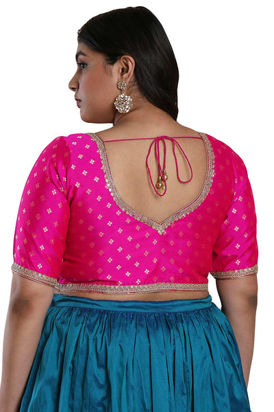 Buy Pink Brocade Readymade Saree Blouse Online - One Minute Sareee