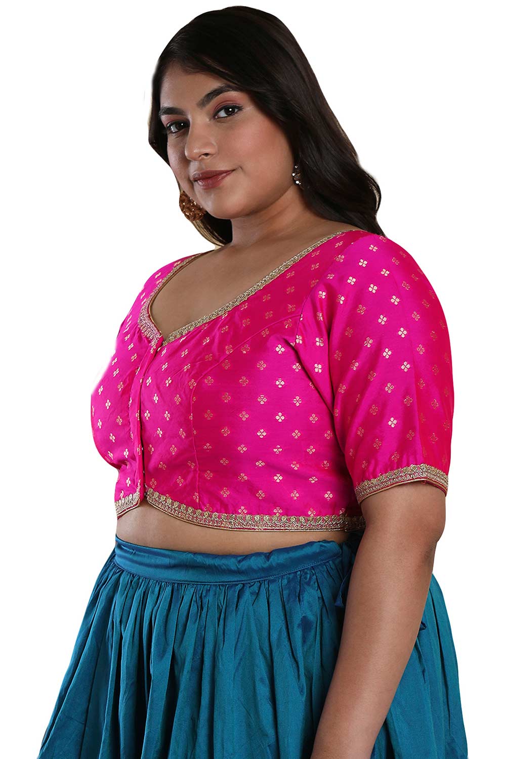 Buy Pink Brocade Readymade Saree Blouse Online - One Minute Sareee