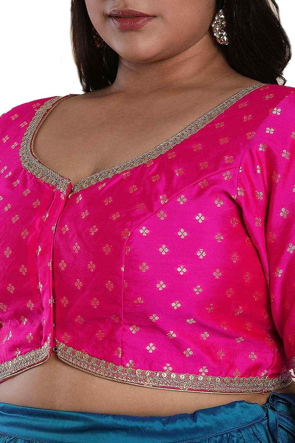 Buy Pink Brocade Readymade Saree Blouse Online - One Minute Sareee