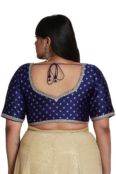 Buy Navy Blue Brocade Readymade Saree Blouse Online - One Minute Sareee