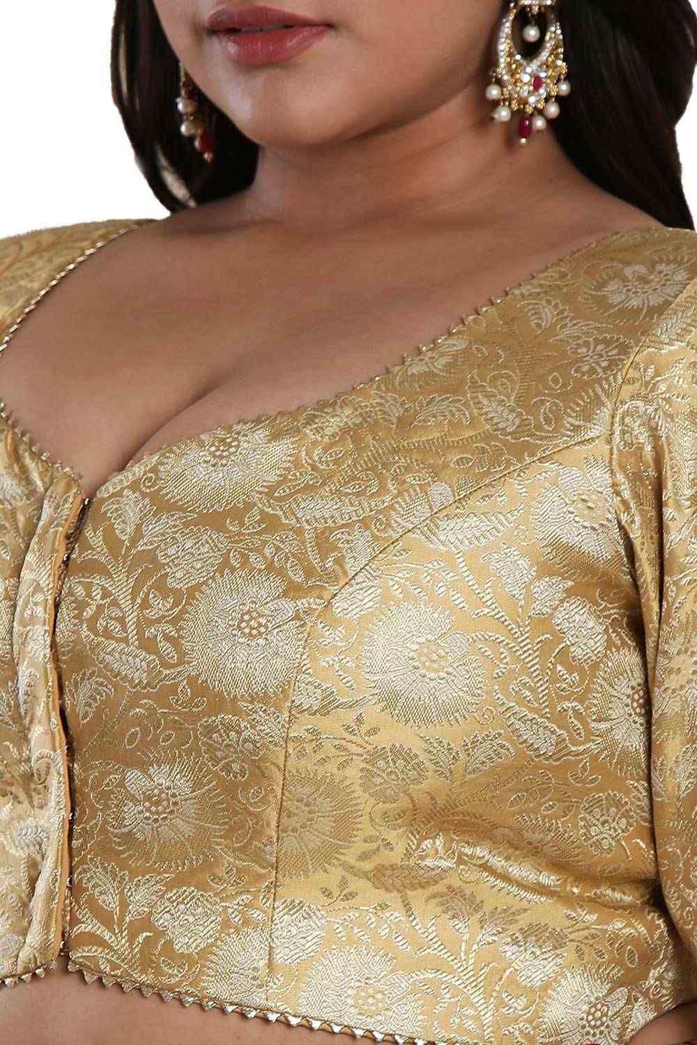 Buy Gold Brocade Readymade Saree Blouse Online - One Minute Sareee