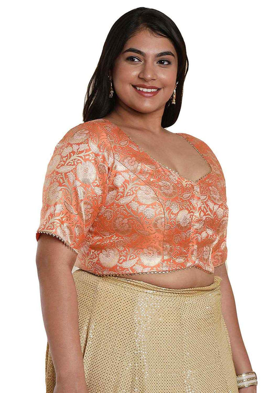 Buy Orange Brocade Readymade Saree Blouse Online - One Minute Sareee
