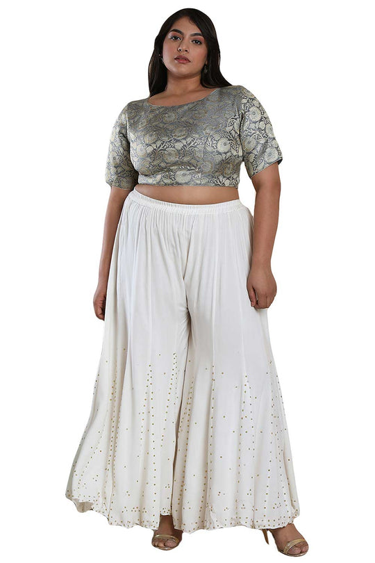 Buy Grey Brocade Readymade Saree Blouse Online - One Minute Sareee