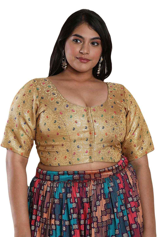 Buy Padma Gold Brocade Half Sleeves Full-Figure Blouse Online - One Minute Saree