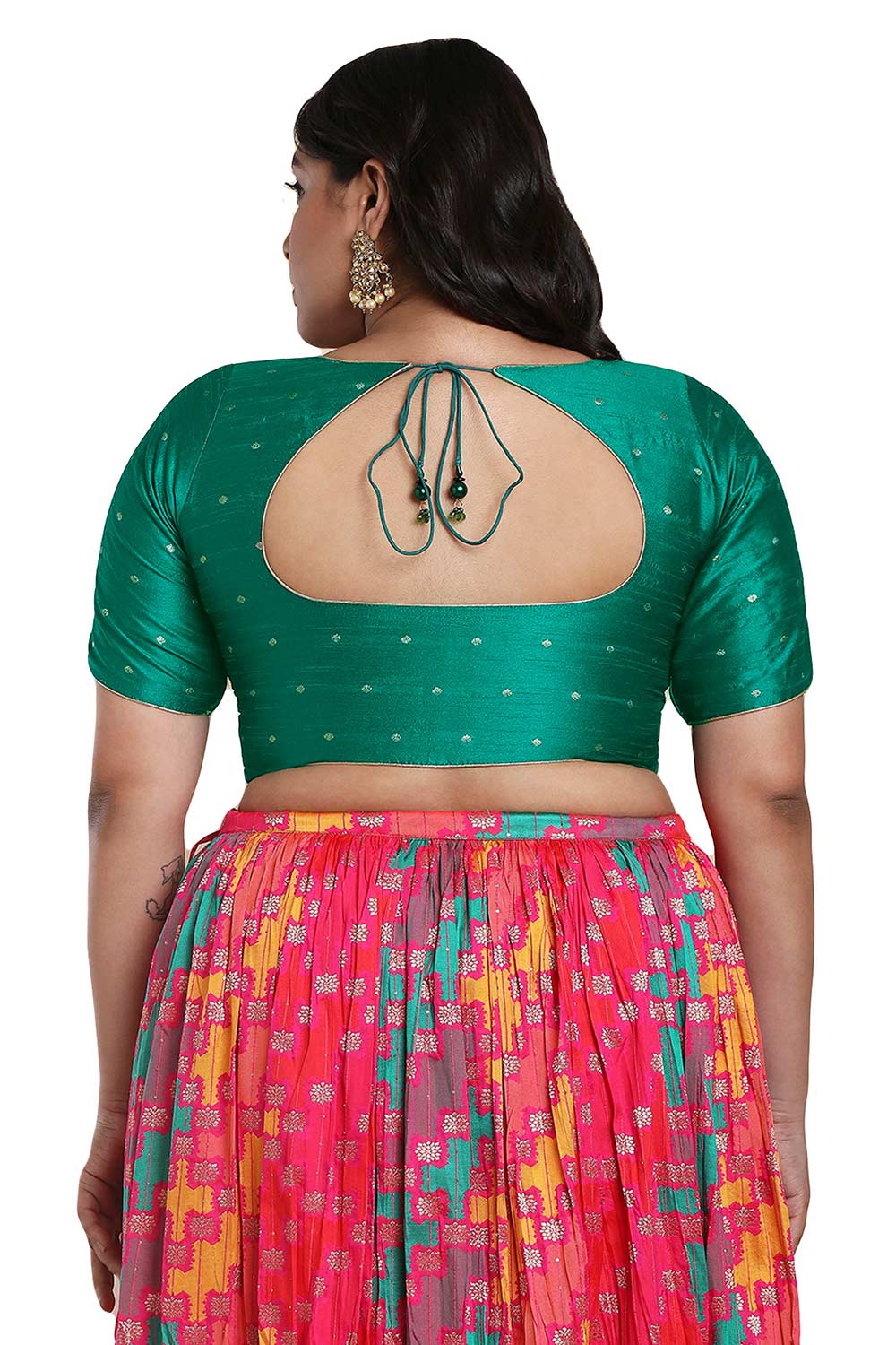 Buy Rama Green Brocade Readymade Saree Blouse Online - One Minute Sareee