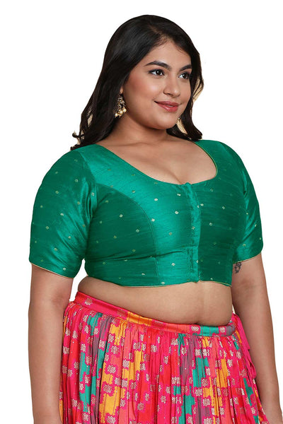 Buy Rama Green Brocade Readymade Saree Blouse Online - One Minute Sareee