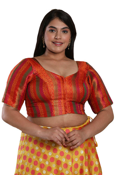 Buy Surya Red Brocade Half Sleeves Full-Figure Blouse Online - One Minute Saree