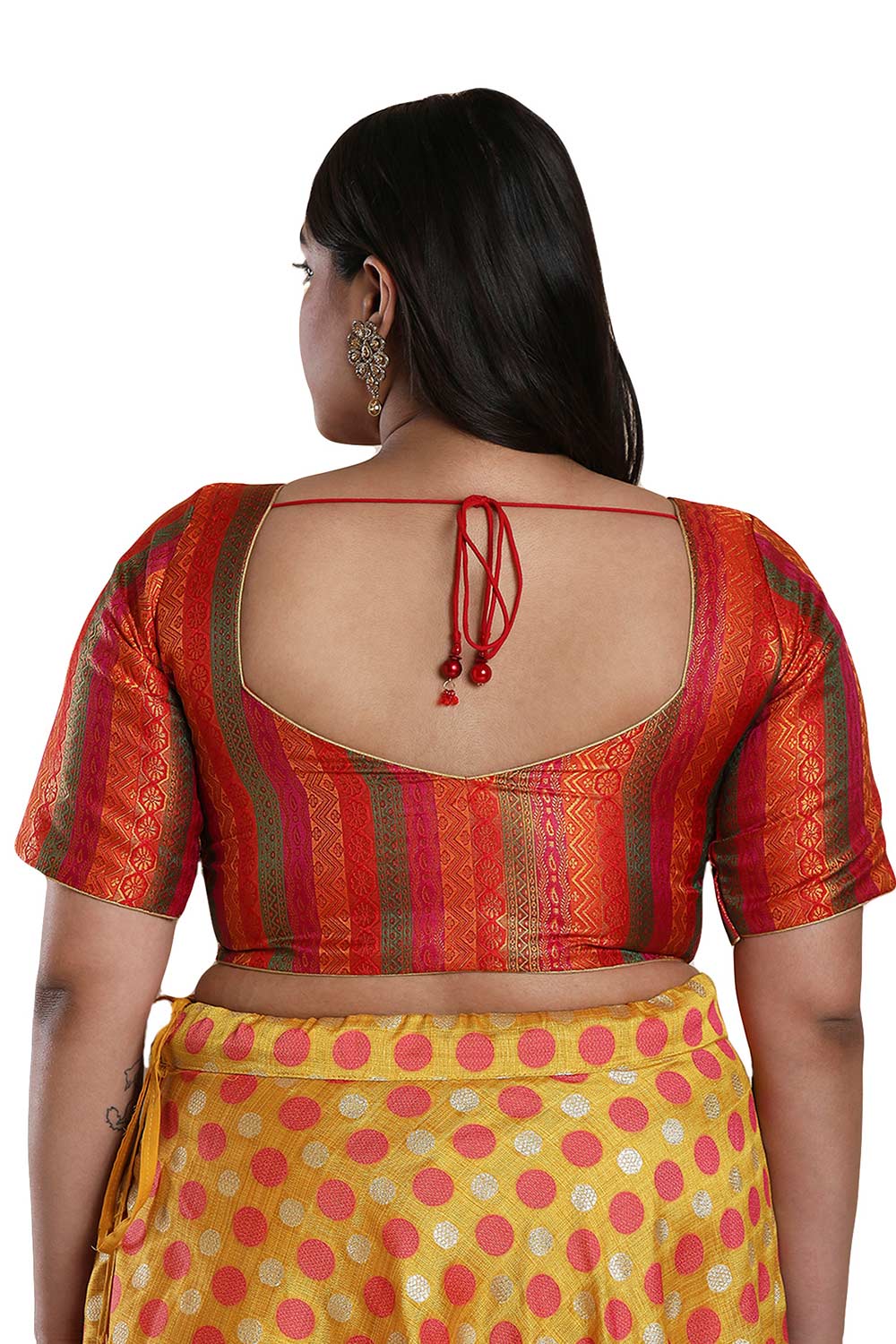 Buy Red Multi Brocade Readymade Saree Blouse Online - One Minute Sareee