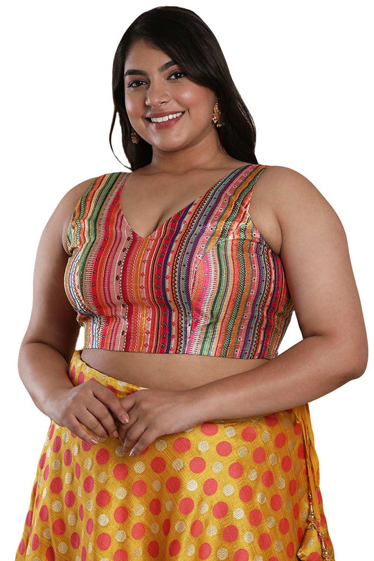 Buy Piper Multicolor Art Silk Sleeveless Full-Figure Blouse Online - One Minute Saree