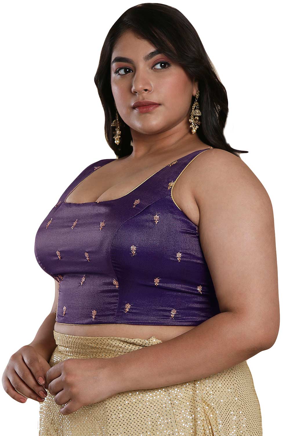 Buy Brinjal Tissue Readymade Saree Blouse Online - One Minute Sareee