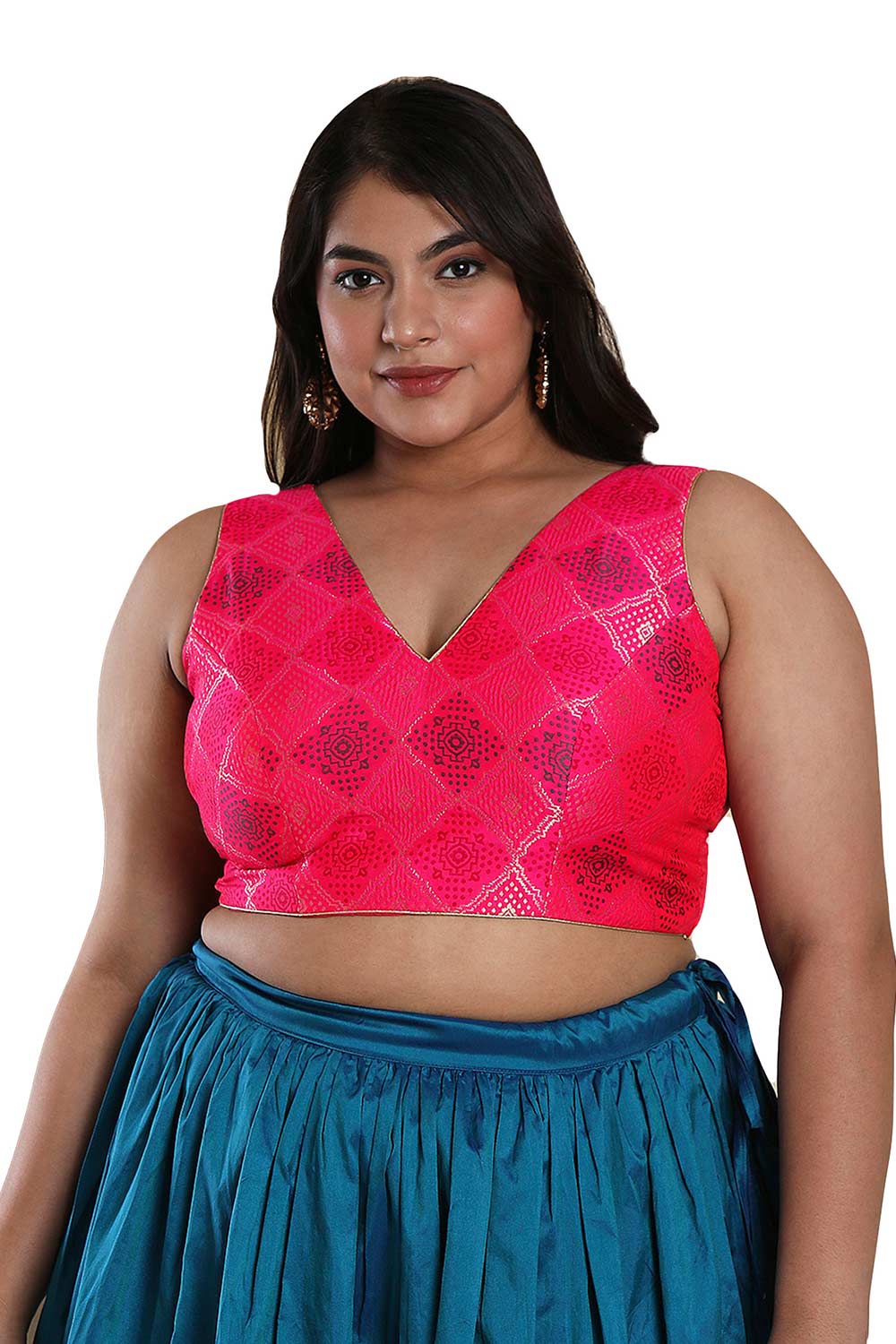 Buy Ana Pink Brocade Sleeveless Full-Figure Blouse Online - One Minute Saree