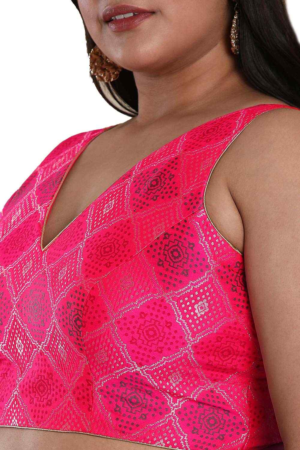 Buy Pink Brocade Readymade Saree Blouse Online - One Minute Sareee