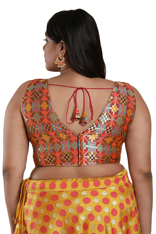 Buy Multicolor Brocade Readymade Saree Blouse Online - One Minute Sareee