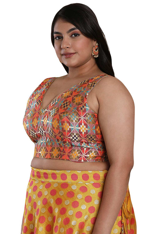 Buy Multicolor Brocade Readymade Saree Blouse Online - One Minute Sareee