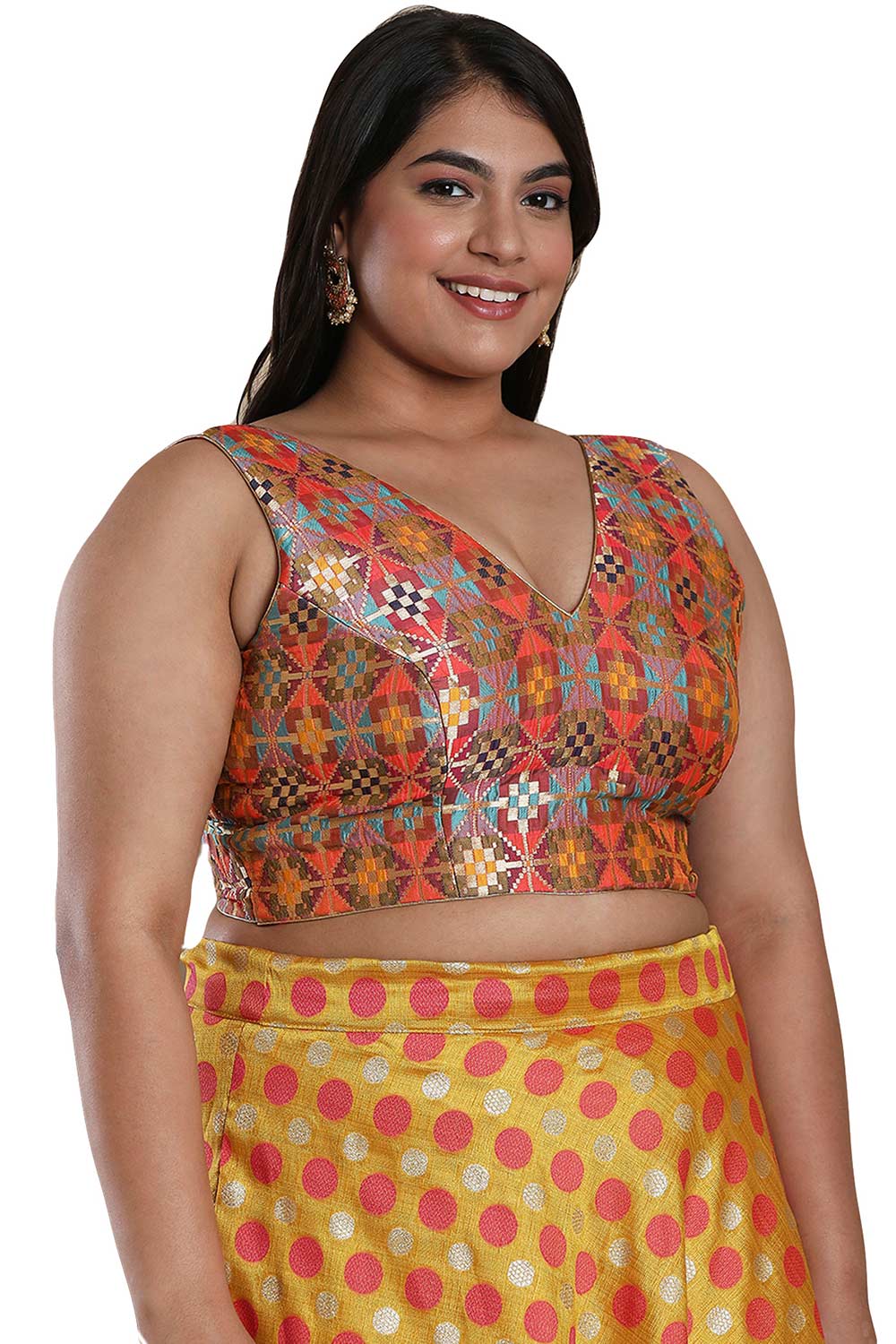 Buy Multicolor Brocade Readymade Saree Blouse Online - One Minute Sareee