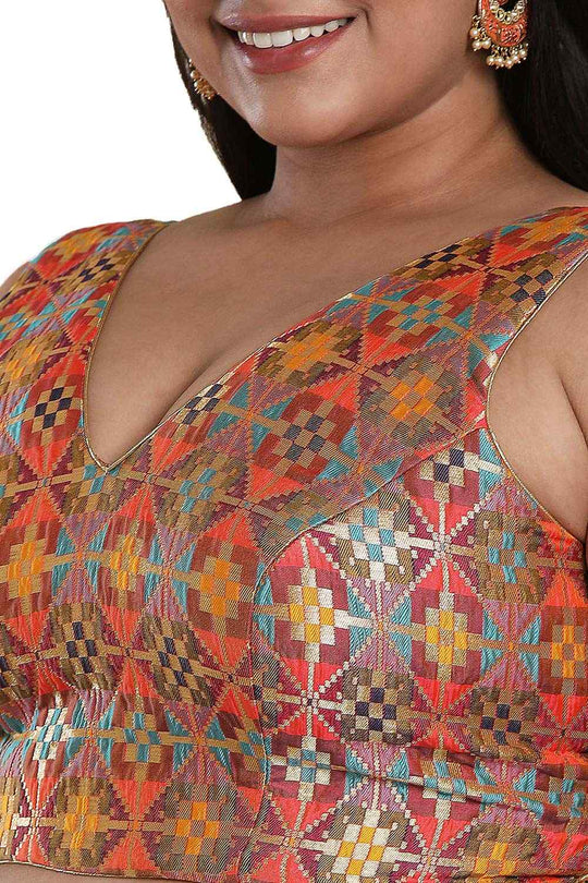 Buy Multicolor Brocade Readymade Saree Blouse Online - One Minute Sareee