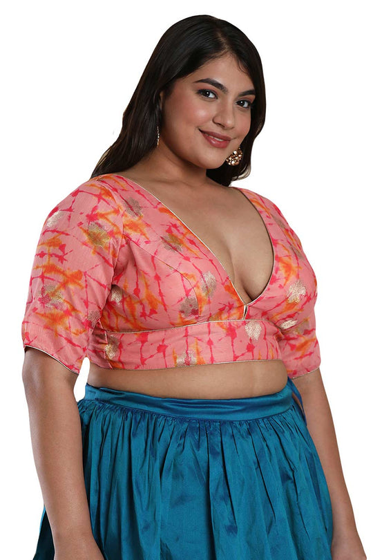 Buy Pink Brocade Readymade Saree Blouse Online - One Minute Sareee