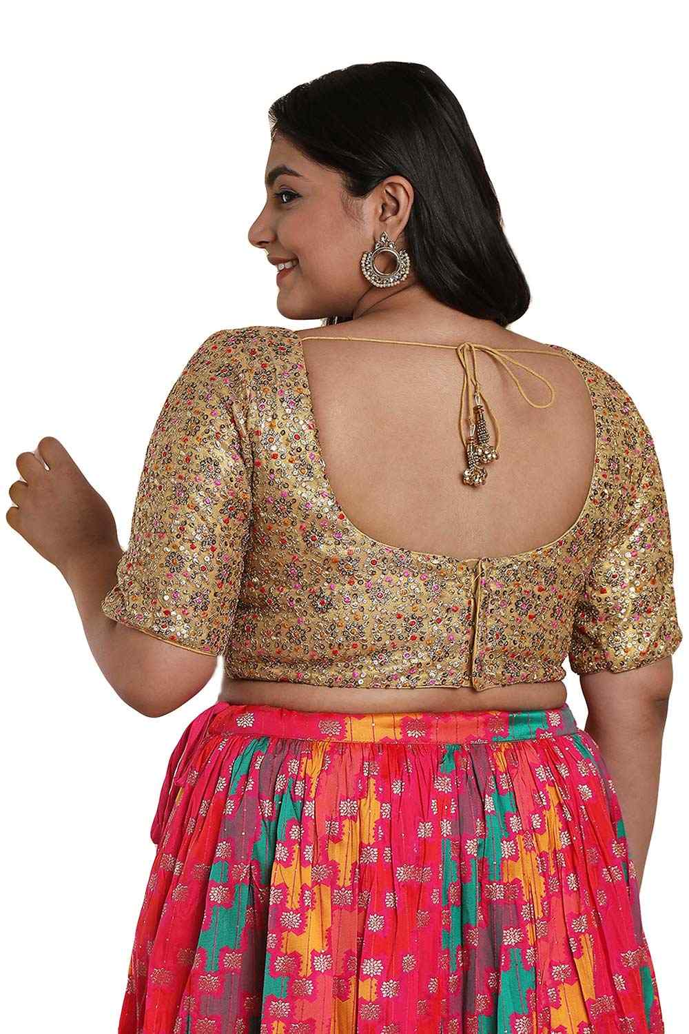 Buy Gold Multi Net Readymade Saree Blouse Online - One Minute Sareee