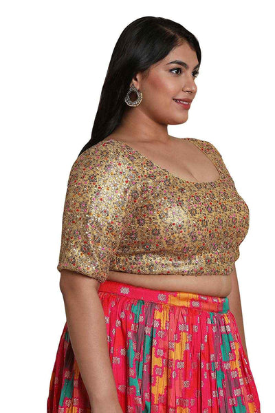 Buy Gold Multi Net Readymade Saree Blouse Online - One Minute Sareee