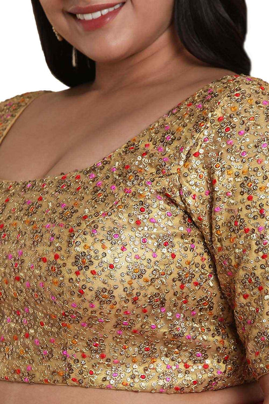 Buy Gold Multi Net Readymade Saree Blouse Online - One Minute Sareee