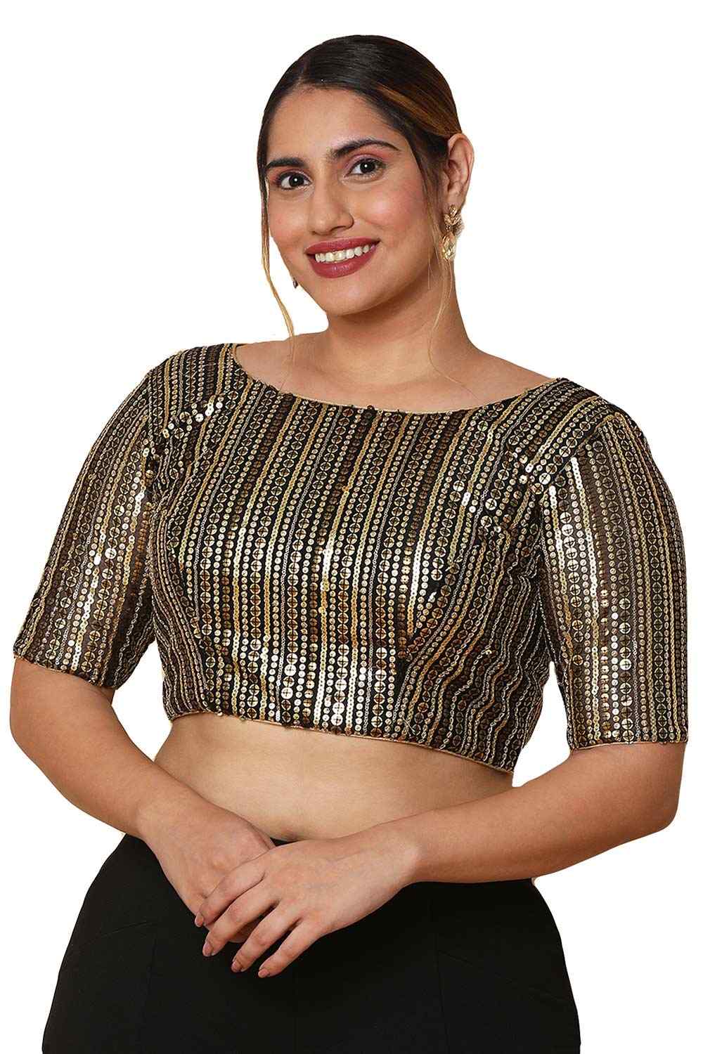 Buy Stila Black Silk Blend Sequins Full-Figure Blouse Online - One Minute Saree