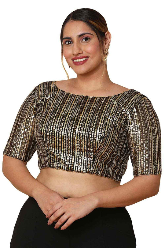 Buy Stila Black Silk Blend Sequins Full-Figure Blouse Online - One Minute Saree