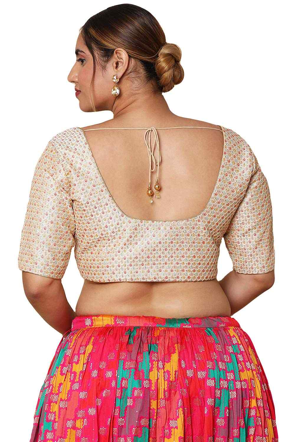 Buy Off White Silk Blend Readymade Saree Blouse Online - One Minute Sareee