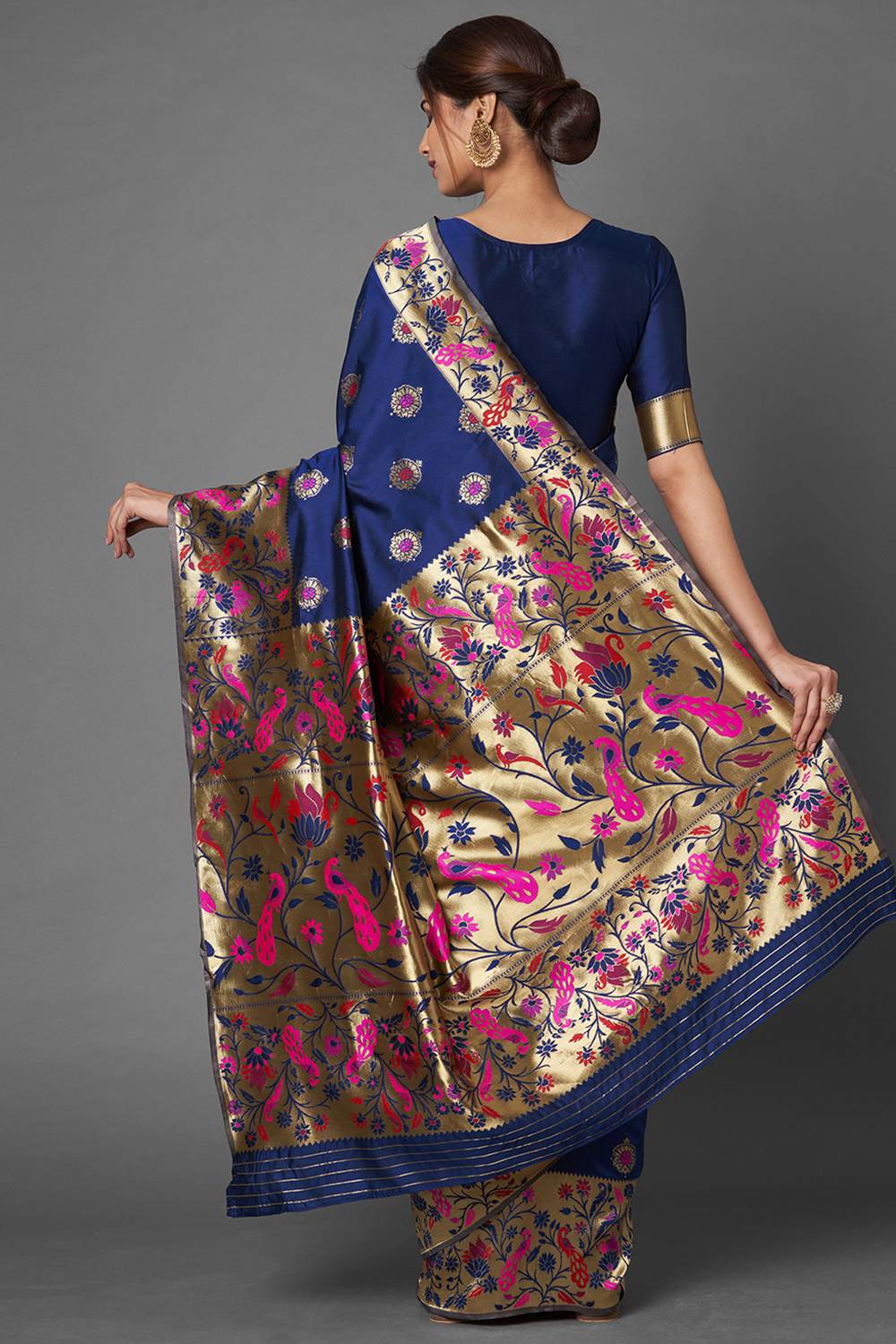 Shop Loma Navy Blue Woven Silk Blend One Minute Saree at best offer at our  Store - One Minute Saree