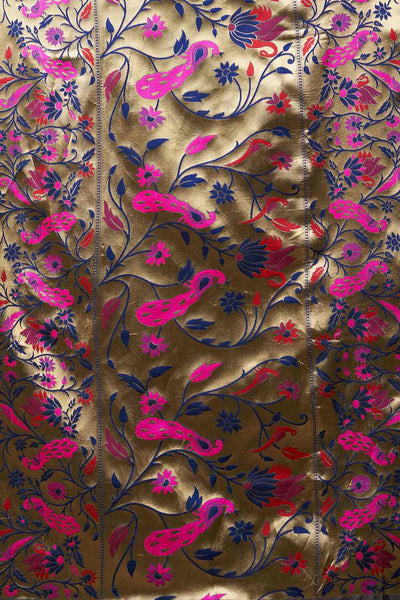 Buy Loma Navy Blue Woven Silk Blend One Minute Saree Online - Back