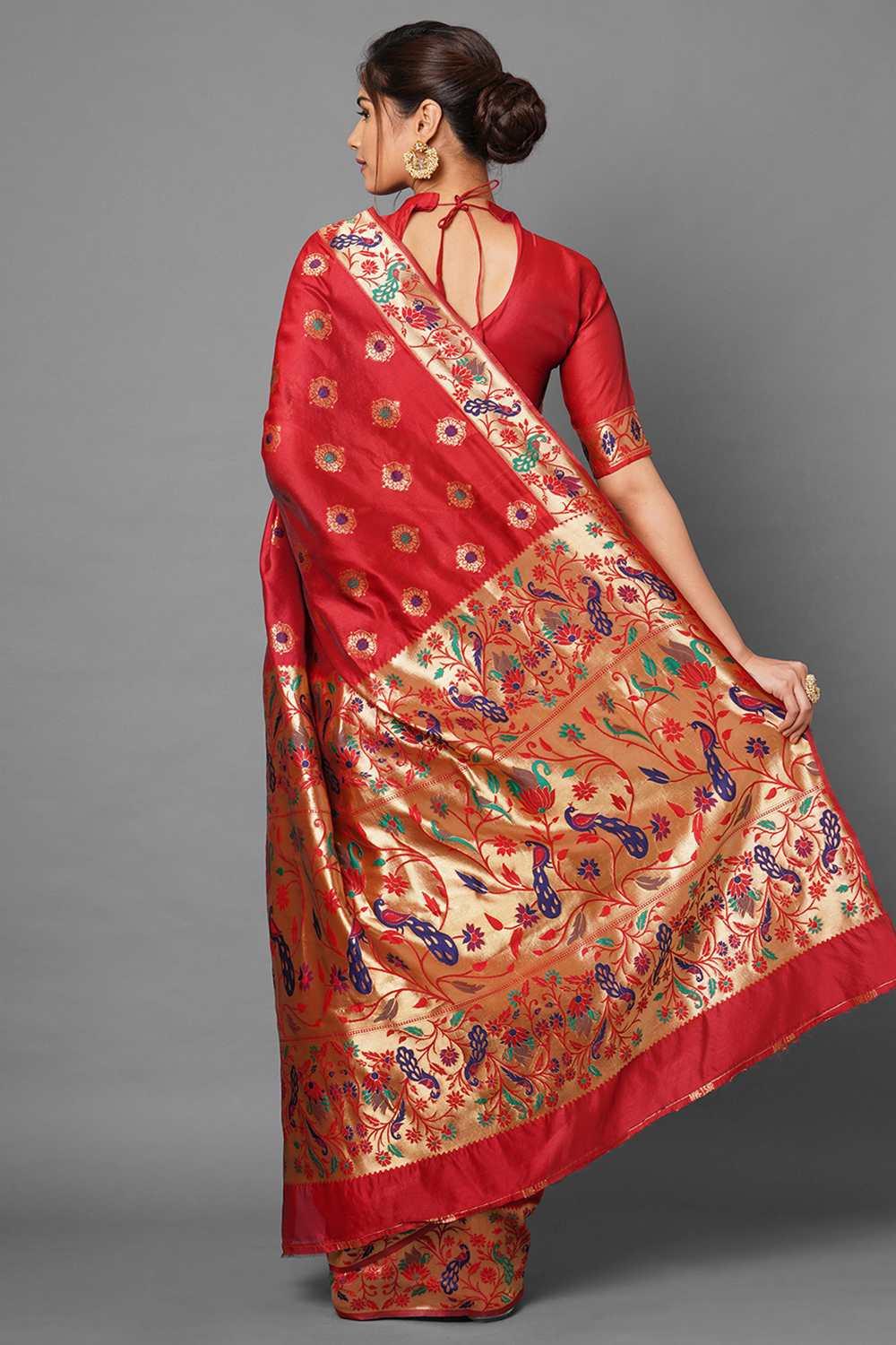 Shop Jaya Red Woven Silk Blend One Minute Saree at best offer at our  Store - One Minute Saree