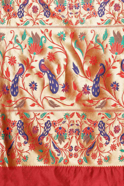 Buy Jaya Red Woven Silk Blend One Minute Saree Online - Back