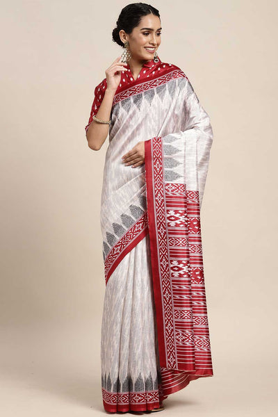Buy Lorna Off White Silk Blend Ikat Printed One Minute Saree Online - One Minute Saree