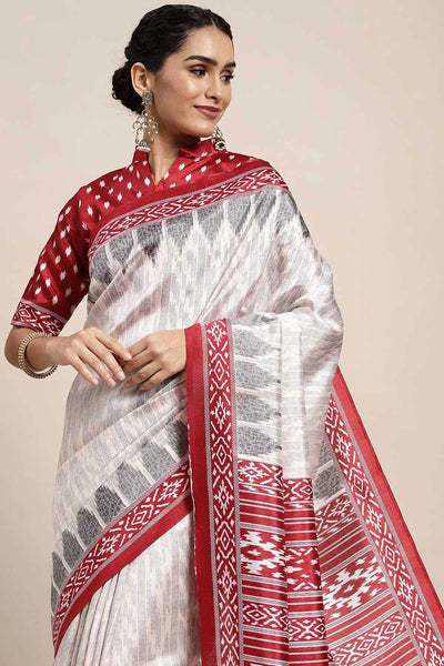 Buy Lorna Off White Silk Blend Ikat Printed One Minute Saree Online
